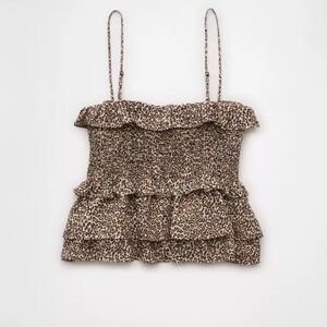 AE Square Neck Smocked Ruffle
Cami Leopard Print Ruffle Women's Top XS